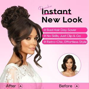 REECHO 2-in-1 Messy Bun Hair Piece with Long Side Bangs – Chocolate Brown